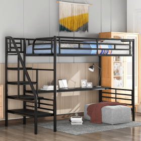 Metal Loft Bed Frame With Desk, No Box Spring Needed,Twin ,Black