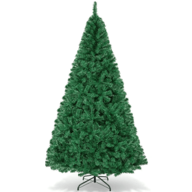7.5ft Premium Christmas Tree, Pine Hinged Artificial Holiday Tree W 1500 Tips, Metal Base - Green