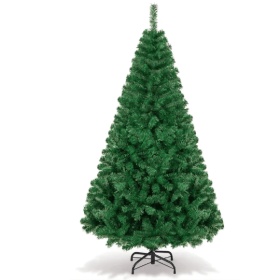 6ft Premium Christmas Tree, Pine Hinged Artificial Holiday Tree Tips, Metal Base  Green