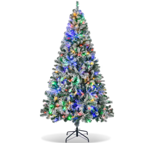 6ft Pre-Lit Premium Snow Flocked Artificial Christmas Tree With Tips 250 LED Lights