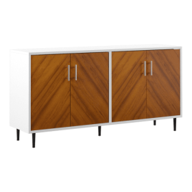 Mid-Century Modern Faux-Bookmatch Door Buffet  White Teak