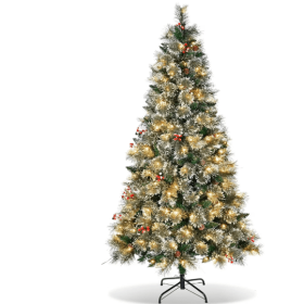 6.5ft Pre-Lit Glittering Frost Pine Artificial Christmas Tree 250 LED Lights