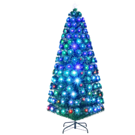 6' Tall Pre-Lit Fir Artificial Christmas Tree With 235 Warm White LED Lights And 235 Tips, For Christmas Decoration, Green