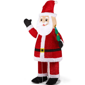 6FT Lighted Santa Christmas Yard Decorations, Pre-lit Pull Up Santa Waving Hand With 180 LED Warm White Lights And Ropes Stakes For Xmas Outdoor Holid