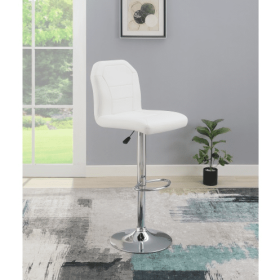 Adjustable Bar Stool Chair Black Faux Leather Clean Lines Seat Chrome Base Modern Set Of 2 Chairs (Color: White)