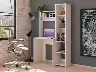 Desk, Five Shelves, Two Superior Shelves, White (Color: White)