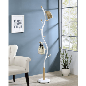 Arles Metal Black And Walnut Standing Coat Rack (Color: White)