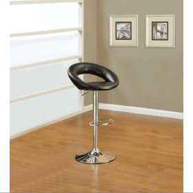 White Faux Leather Stool Adjustable Height Chairs Set Of 2 Chair Swivel Design Chrome Base PVC Dining Furniture (Color: Black)