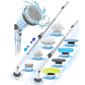 Electric Spin Scrubber, 2024 New Super Quiet Power Cleaning Brush For Bathroom Floor Tile With Long Handle, Cordless Shower Brush With 7 Replaceable B (Color: White)