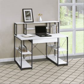 Black Office Desk With Open Shelves And Hutch (Color: White)